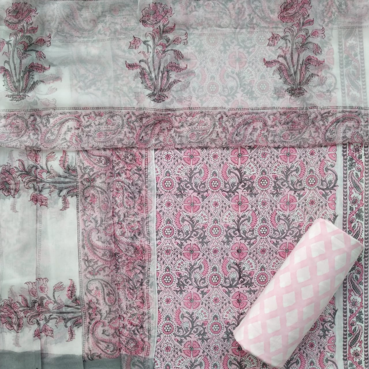 shop cotton suit with chiffon dupatta
