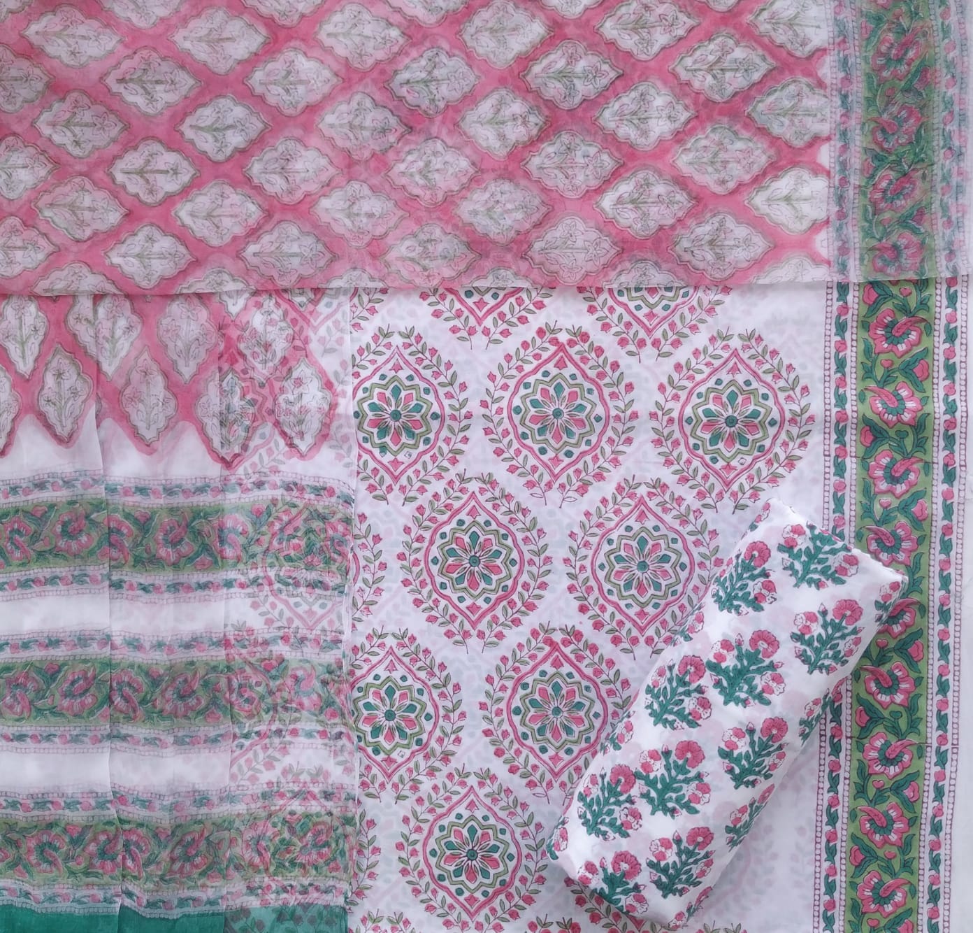 Shop cotton suit set with chiffon dupatta (PCHF314)