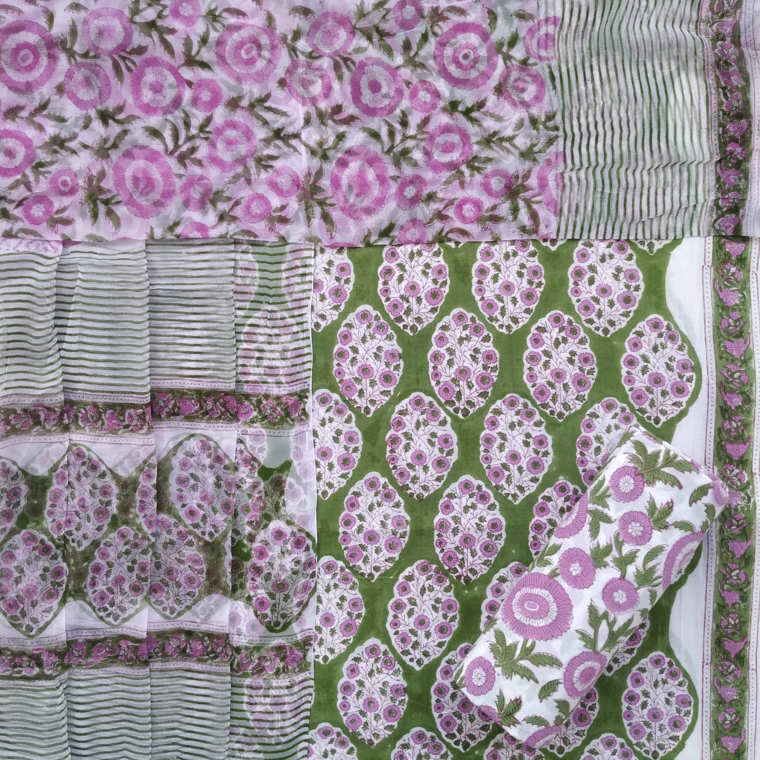 Shop cotton suit sets with chiffon dupatta (PCHF327)