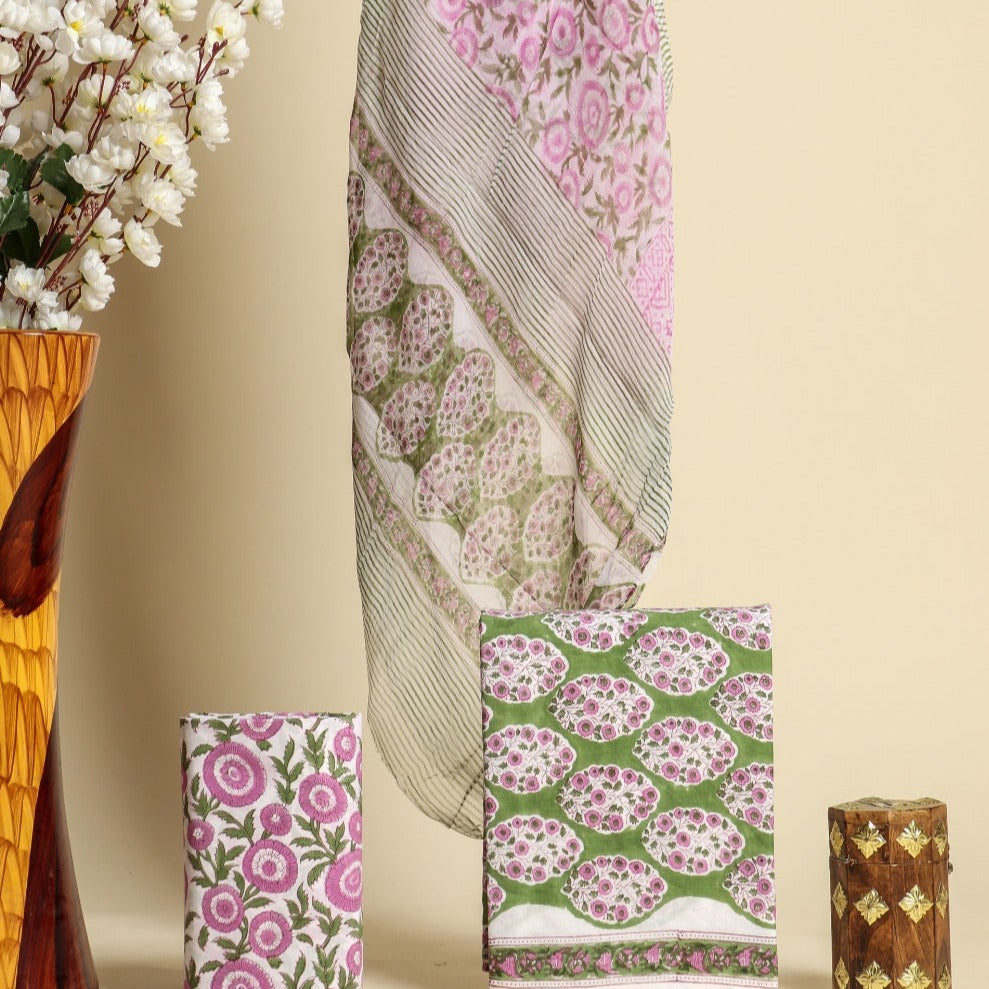 Shop cotton suit sets with chiffon dupatta (PCHF327)