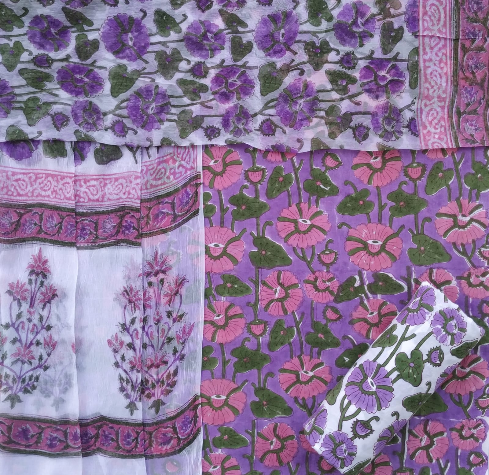 Shop unstitched cotton suit sets with chiffon dupatta (PCHF328)
