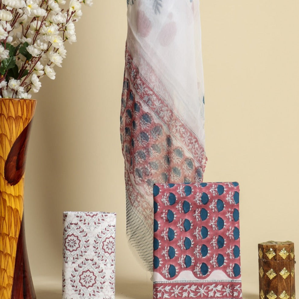 Shop unstitched cotton suit sets with chiffon dupatta (PCHF329)