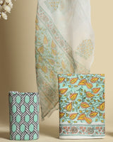 Shop block print cotton suit set with chiffon dupatta (PCHF333)