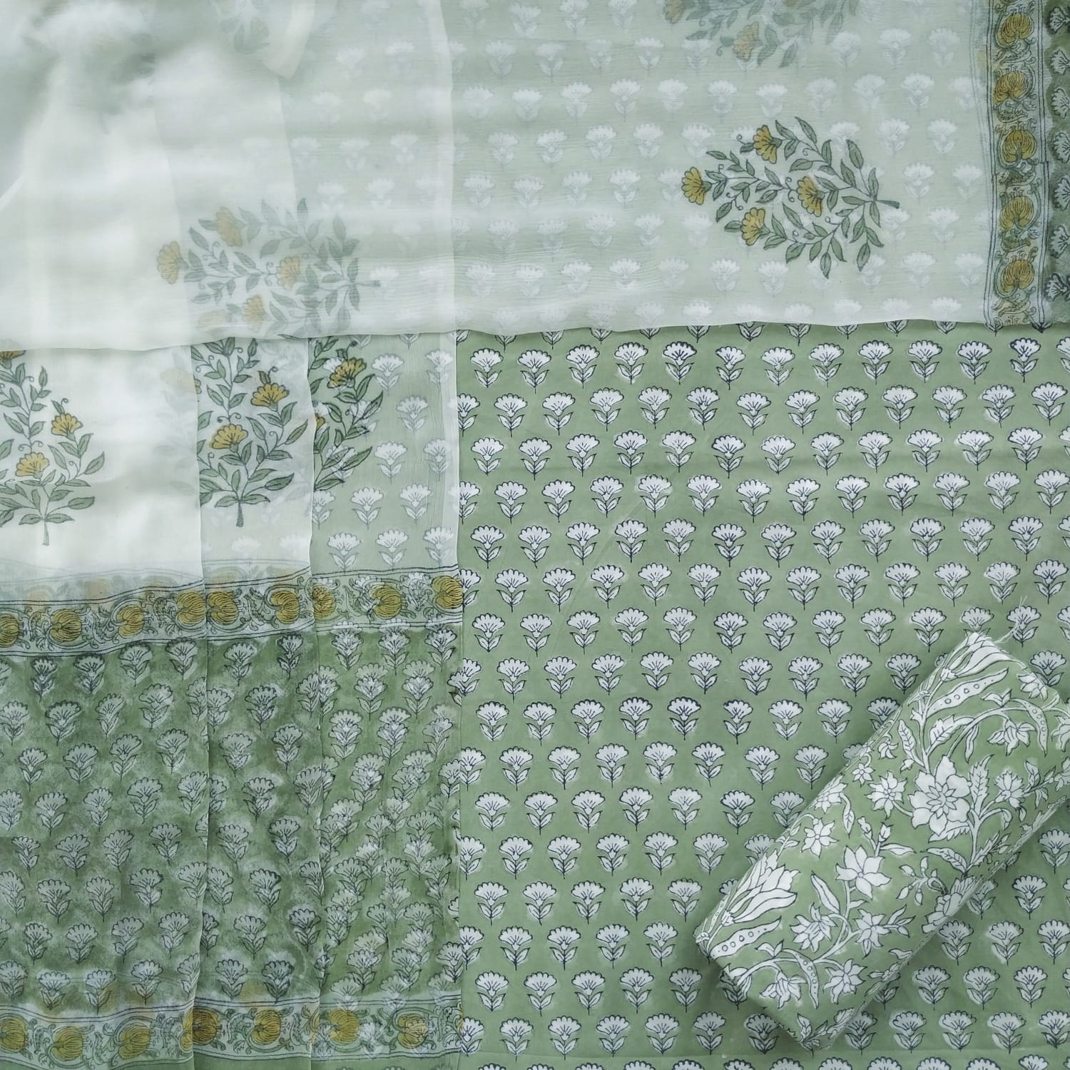 shop cotton suit material with chiffon dupatta (PCHF341)
