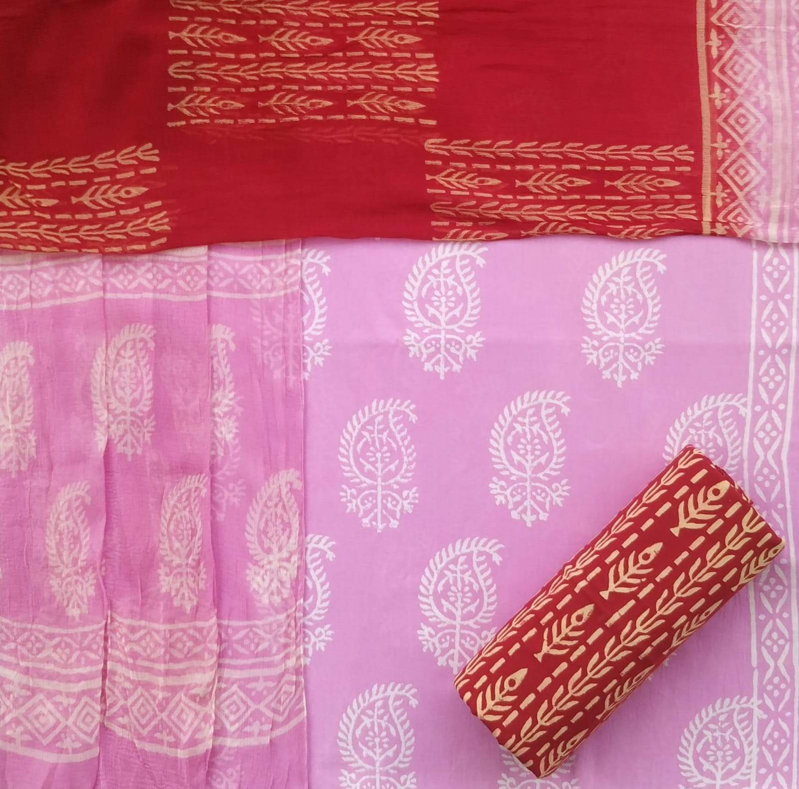 Shop unstitched cotton suits with chiffon dupatta (PCHF350)