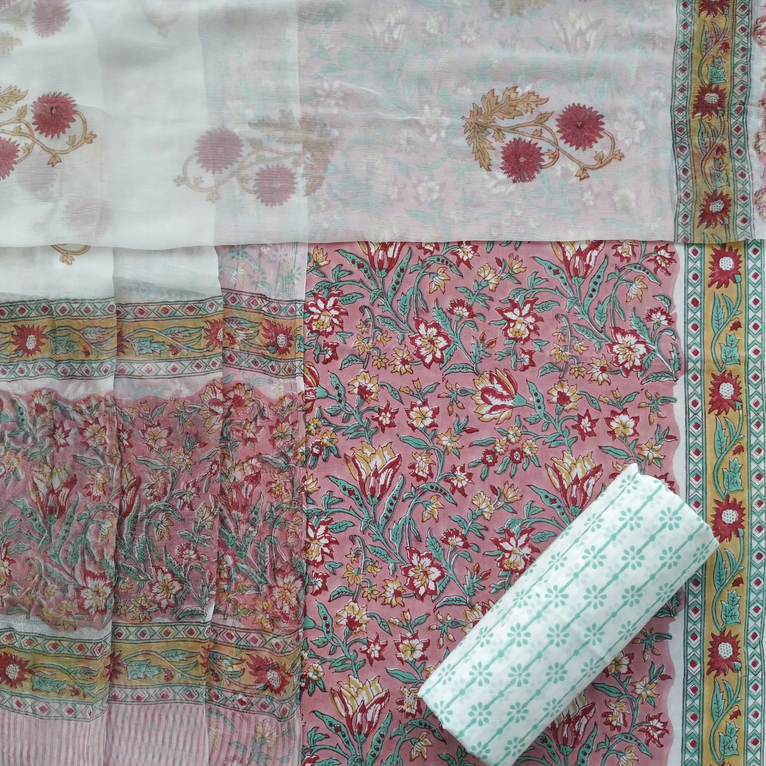 Shop cotton suit sets with chiffon dupatta in jaipur (PCHF351)