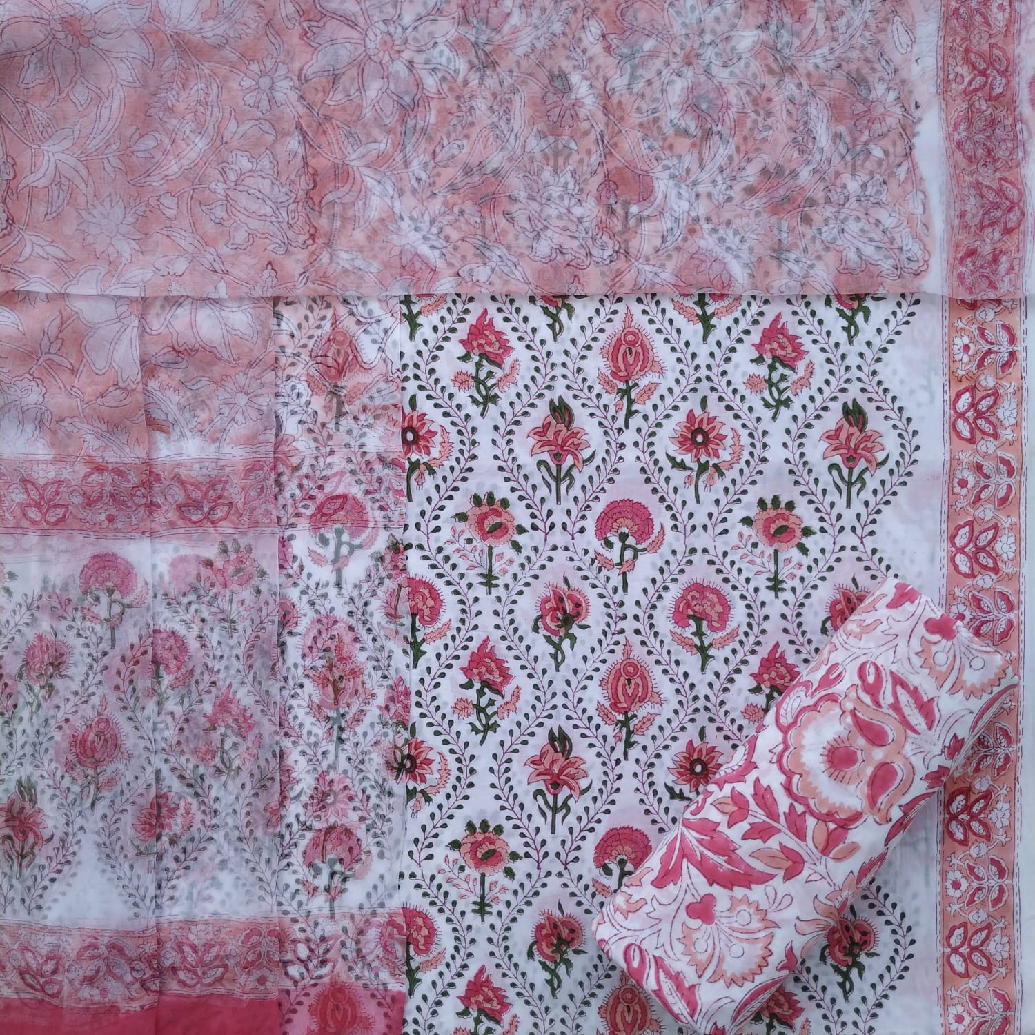 Shop unstitched cotton suits with chiffon dupatta online shopping (PCHF368)