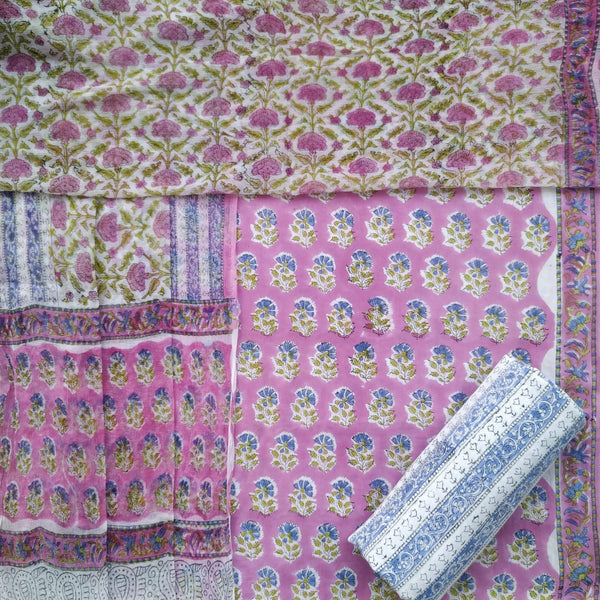 Shop traditional block print cotton suits with chiffon dupatta (PCHF373)