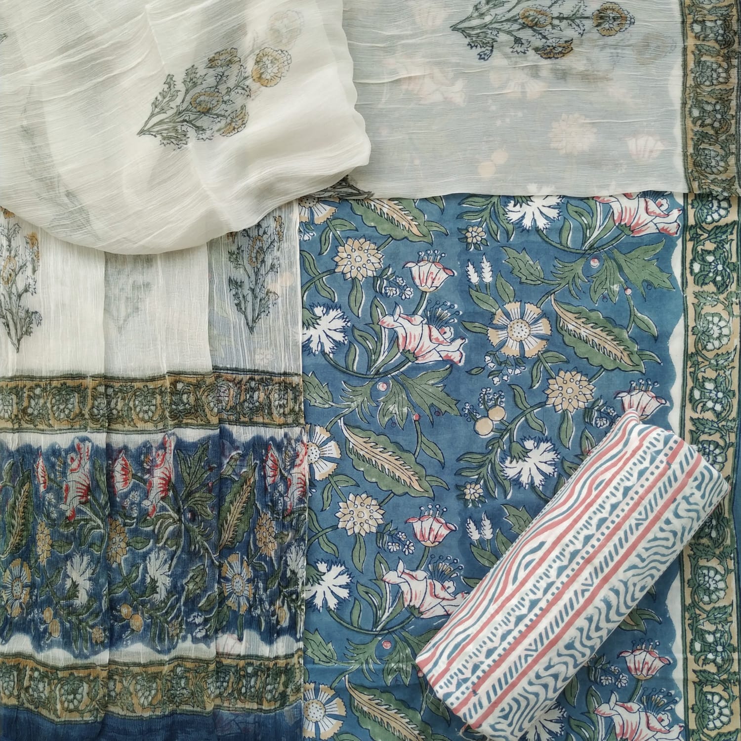 Shop unstitched cotton suits with chiffon dupatta (PCHF380)