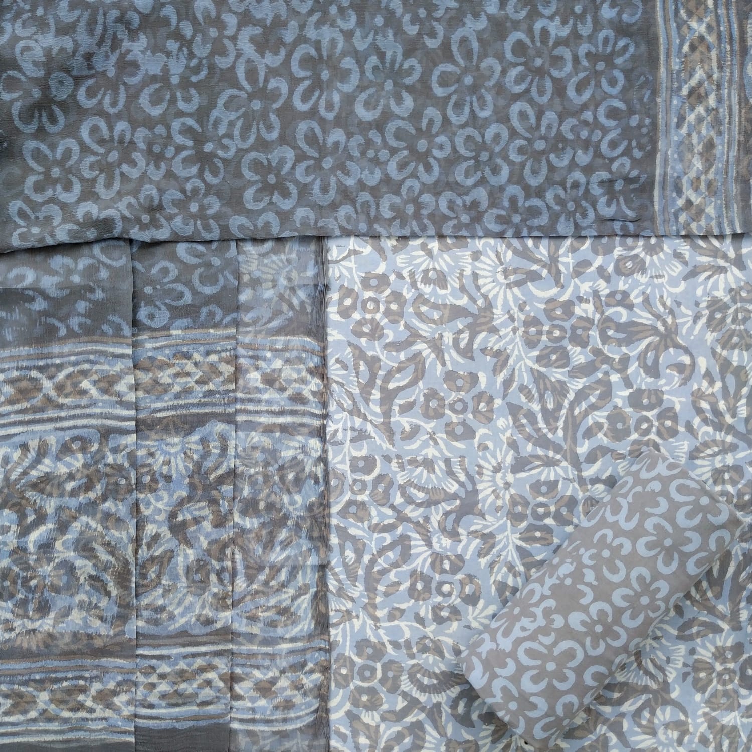 Shop hand block print cotton suit set with chiffon dupatta (PCHF386)