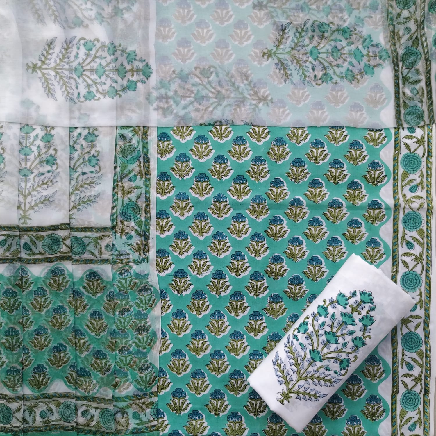 Shop unstitched cotton suit sets with chiffon dupatta (PCHF410)