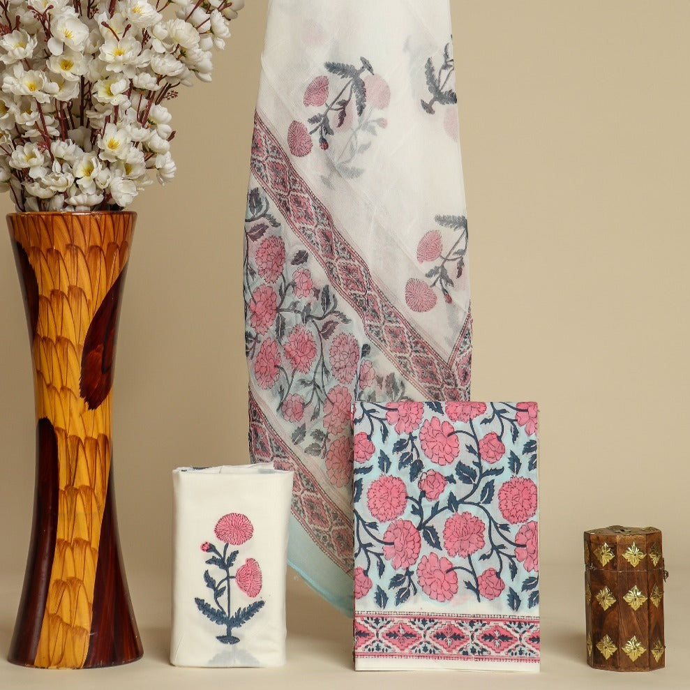 Shop unstitched cotton suits sets with chiffon dupatta (PCHF435)