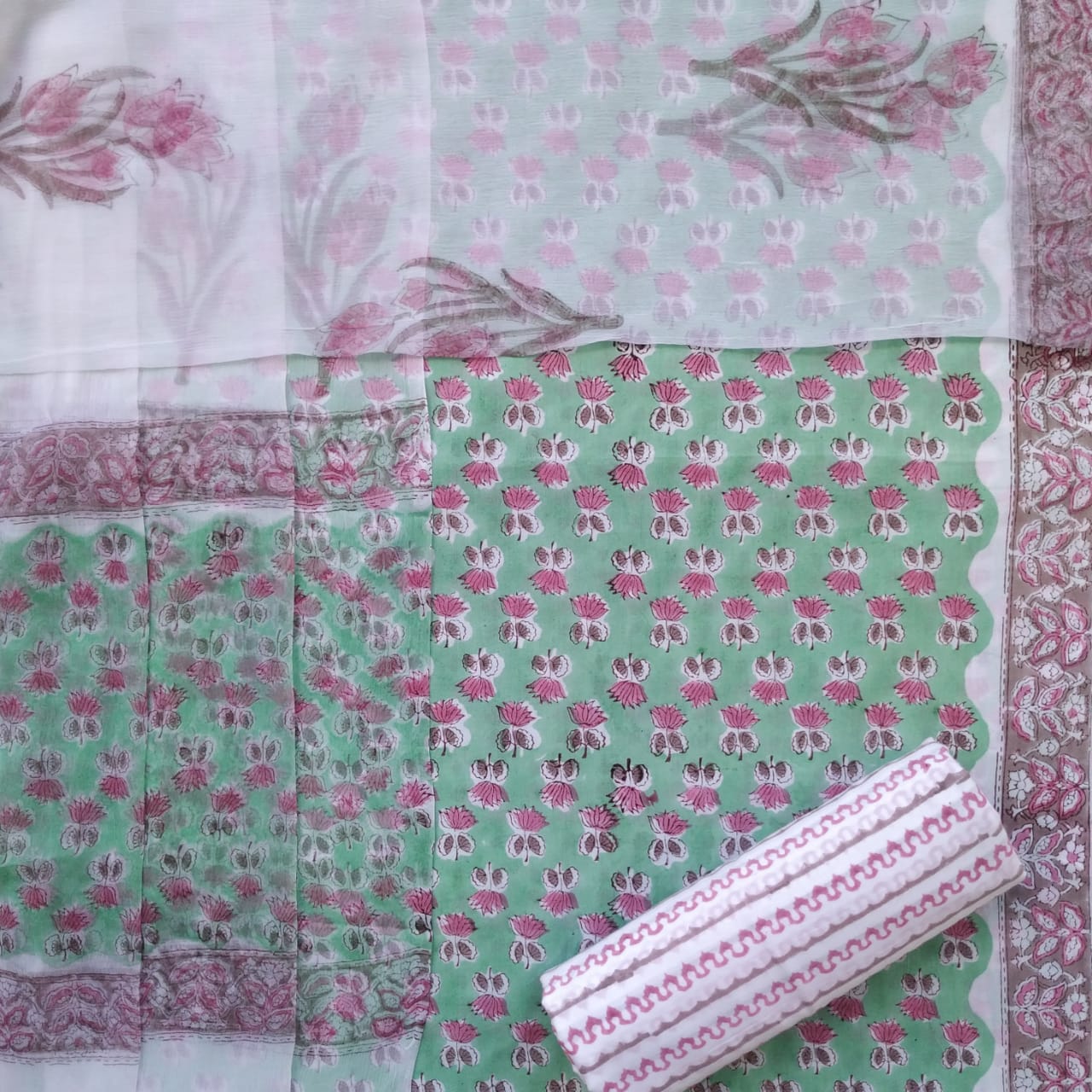 Shop cotton suit sets with chiffon dupatta online shopping (PCHF453)
