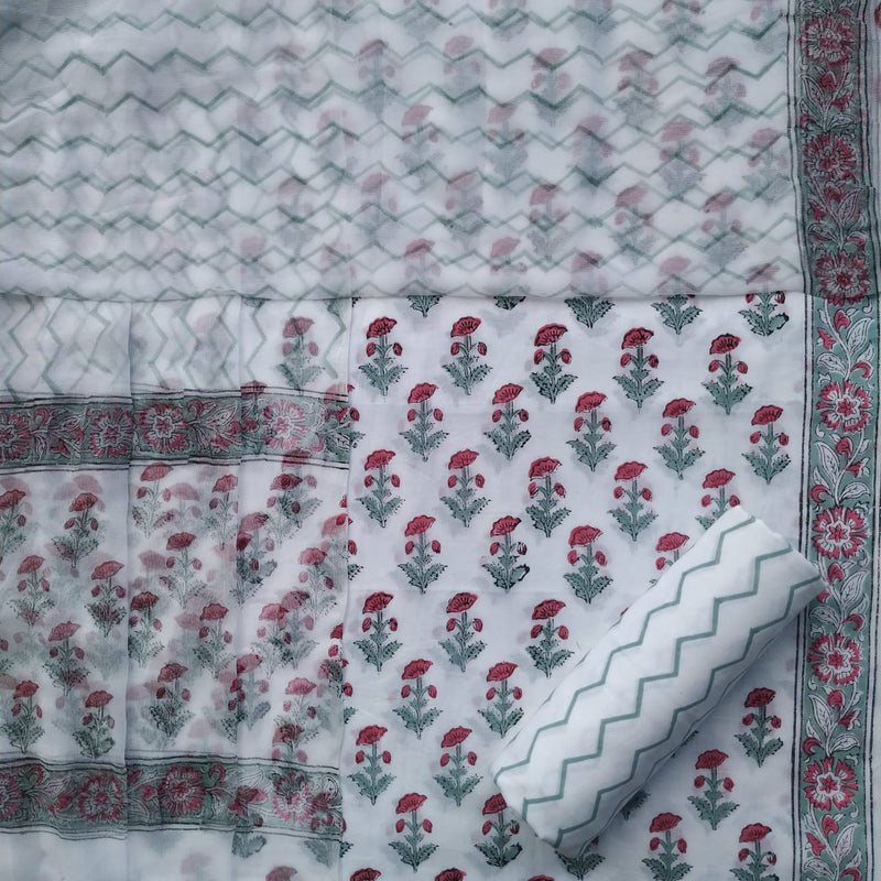 Shop hand block print cotton suit sets with chiffon dupatta in jaipur (PCHF457)