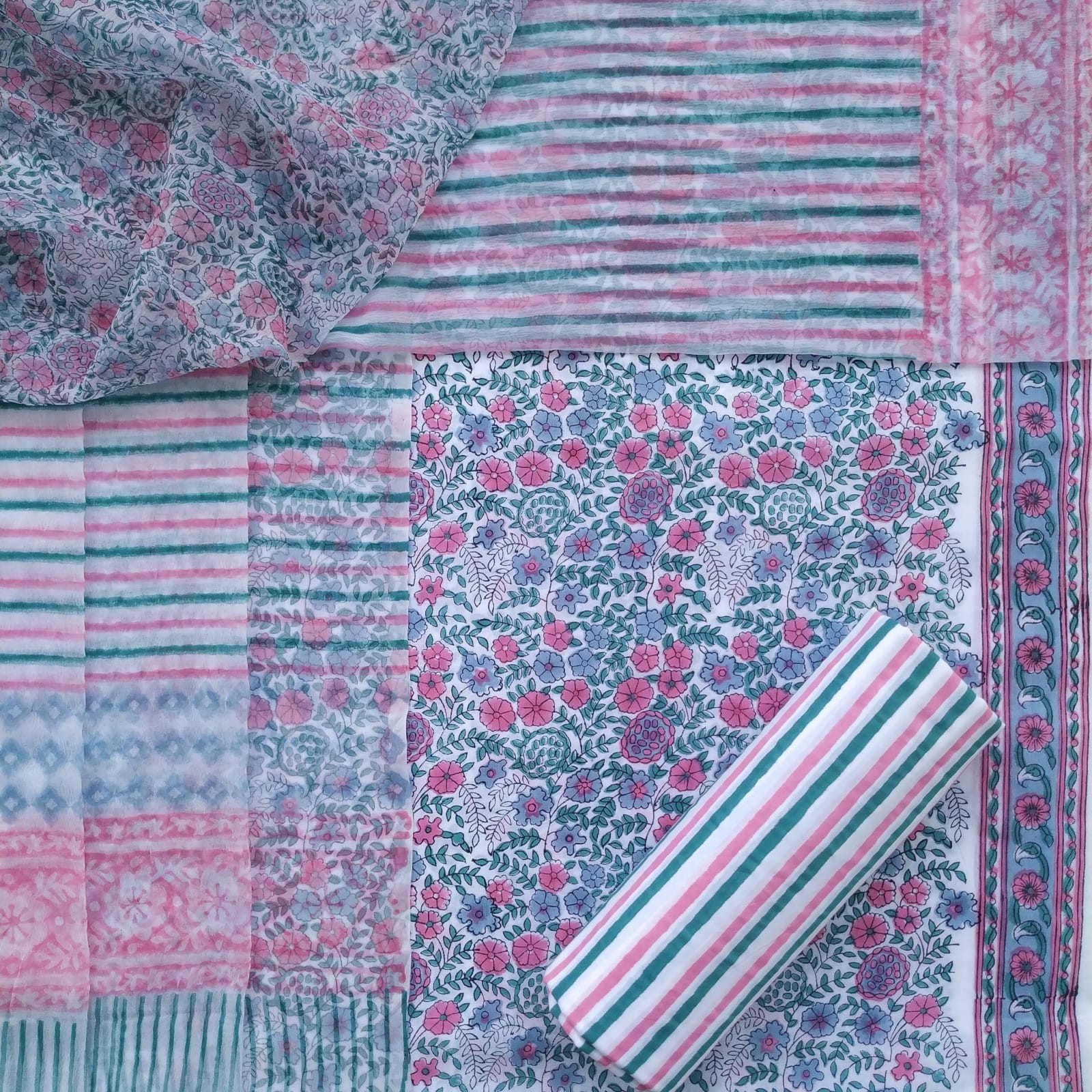 Shop unstitched cotton suit sets with chiffon dupatta online (PCHF475)