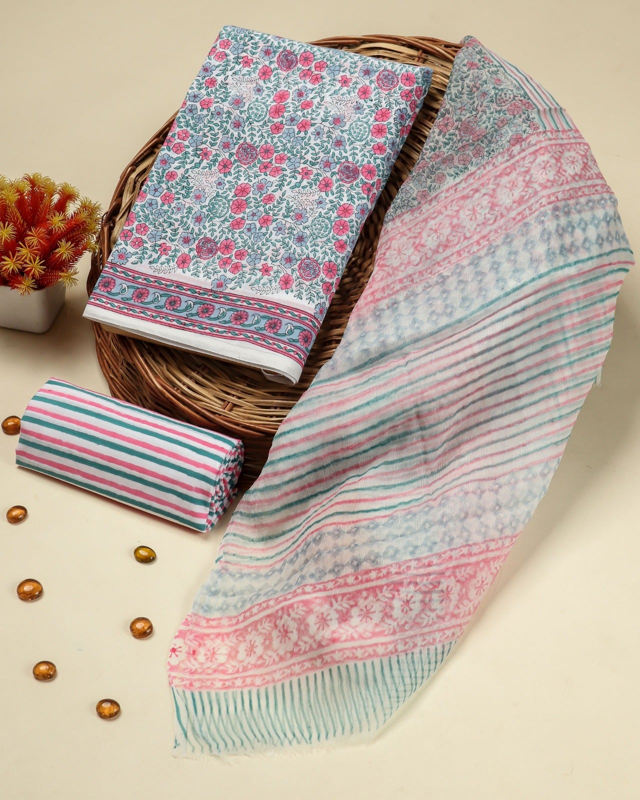 Shop unstitched cotton suit sets with chiffon dupatta online (PCHF475)