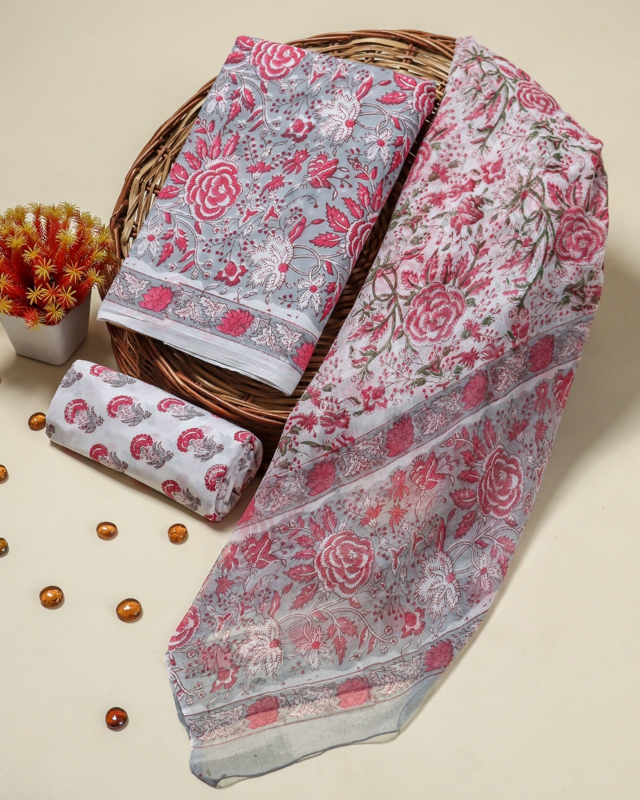 Shop unstitched cotton suit sets with chiffon dupatta (PCHF490)