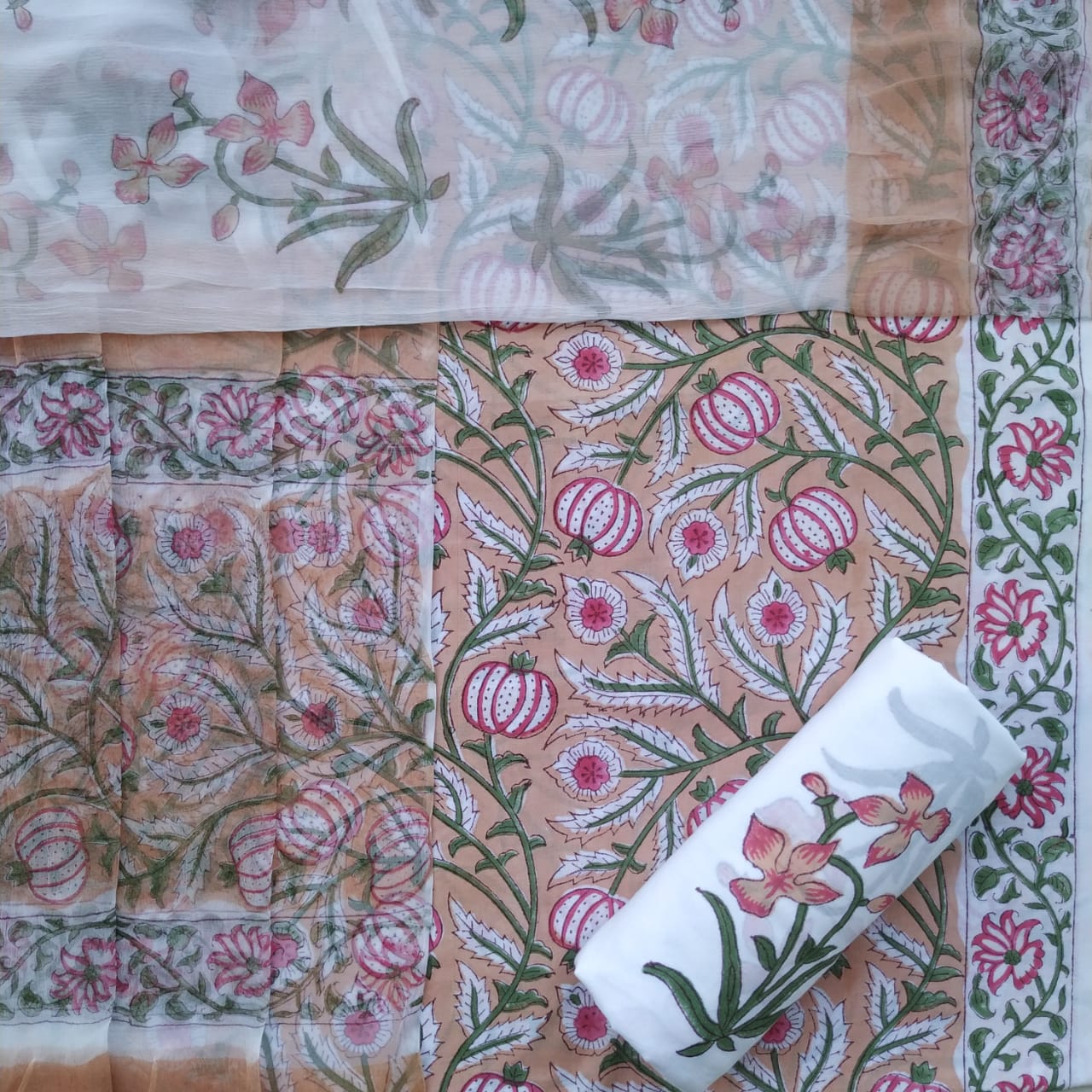 Shop unstitched cotton suits with chiffon dupatta (PCHF494)