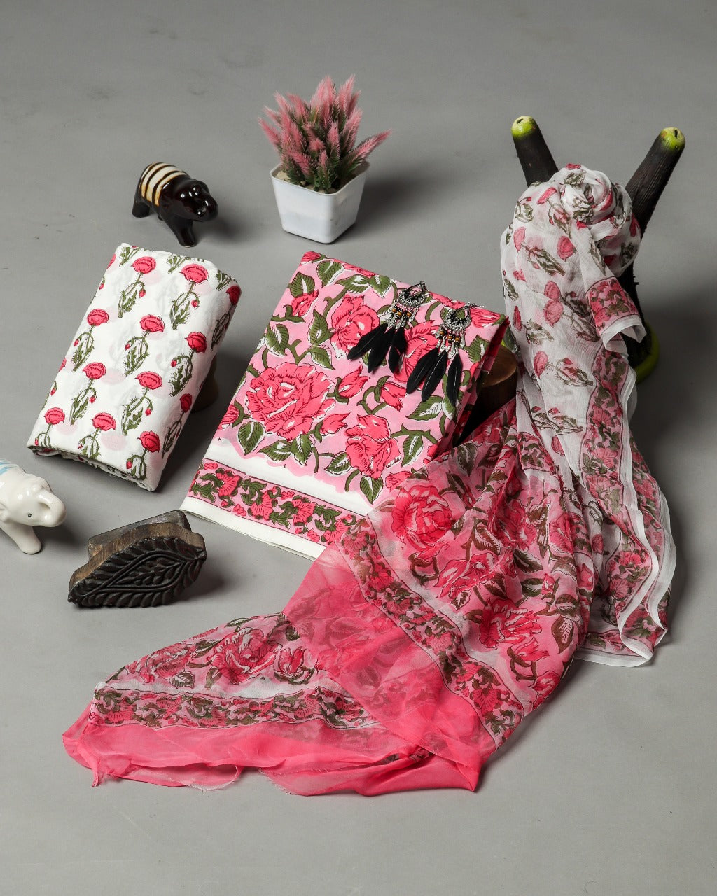 Pure Cotton Suits with Chiffon Dupatta (PCHF60) - ShalviFashion