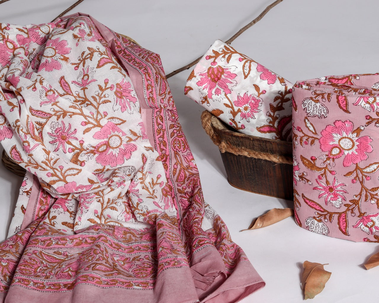 Shop Hand Block Print Pure Cotton Suits with Mulmul Dupatta (PRMUL127)