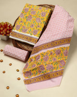 Shop Unstitched Hand Block Print Pure Cotton Suits with Mulmul Dupatta (PRMUL133)