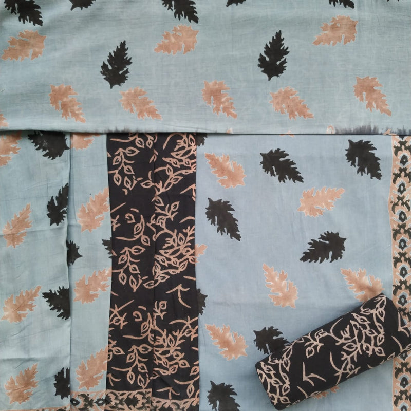Shop Unstitched Block Print Pure Cotton Suits with Mulmul Dupatta (PRMUL144)