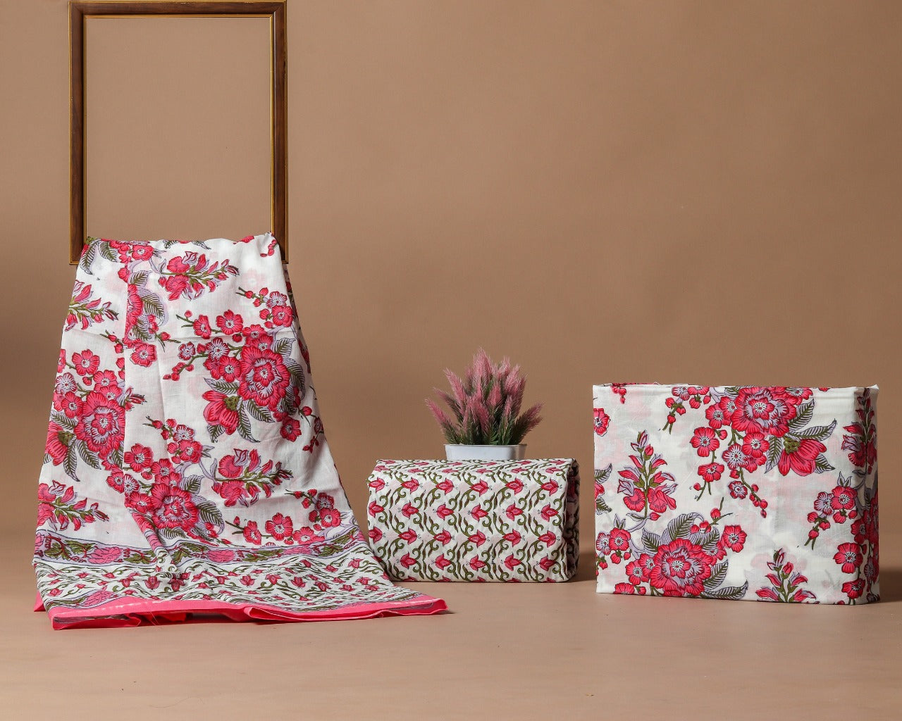 Shop Unstitched Hand Block Print Pure Cotton Suits with Mulmul Dupatta (PRMUL149)