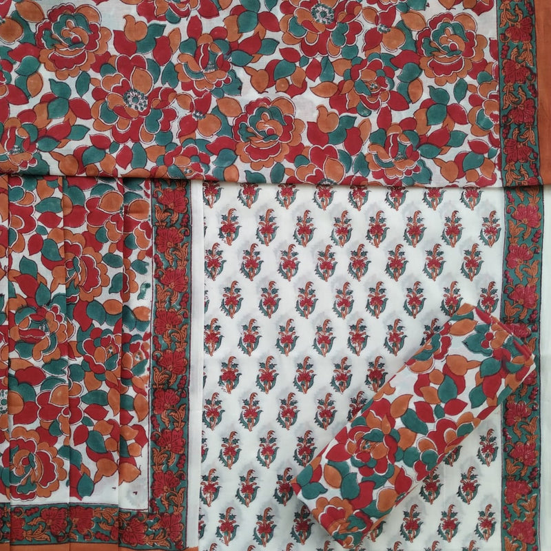 Shop Unstitched Hand Block Print Pure Cotton Suits with Mulmul Dupatta (PRMUL150)