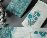 Shop Unstitched Hand Block Print Pure Cotton Suits with Mulmul Dupatta (PRMUL154)