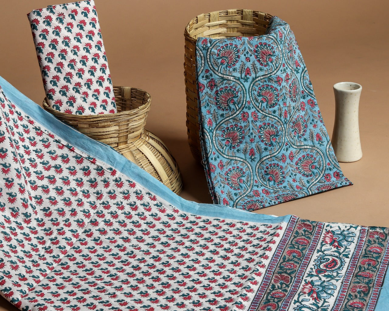 Designer Hand Block Print Pure Cotton Suits with Mulmul Dupatta (PRMUL181)