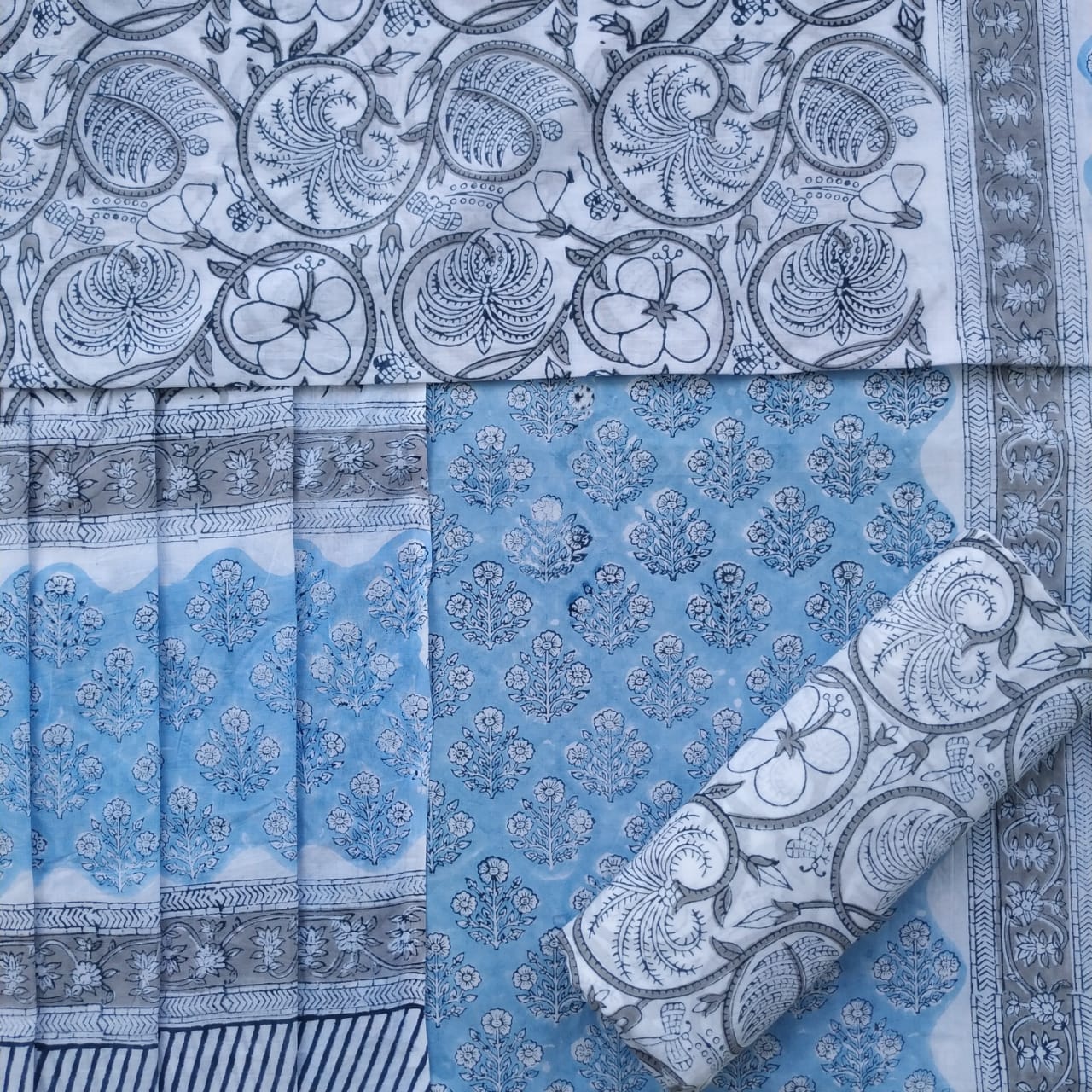 shop unstitched cotton suit with mulmul dupatta
