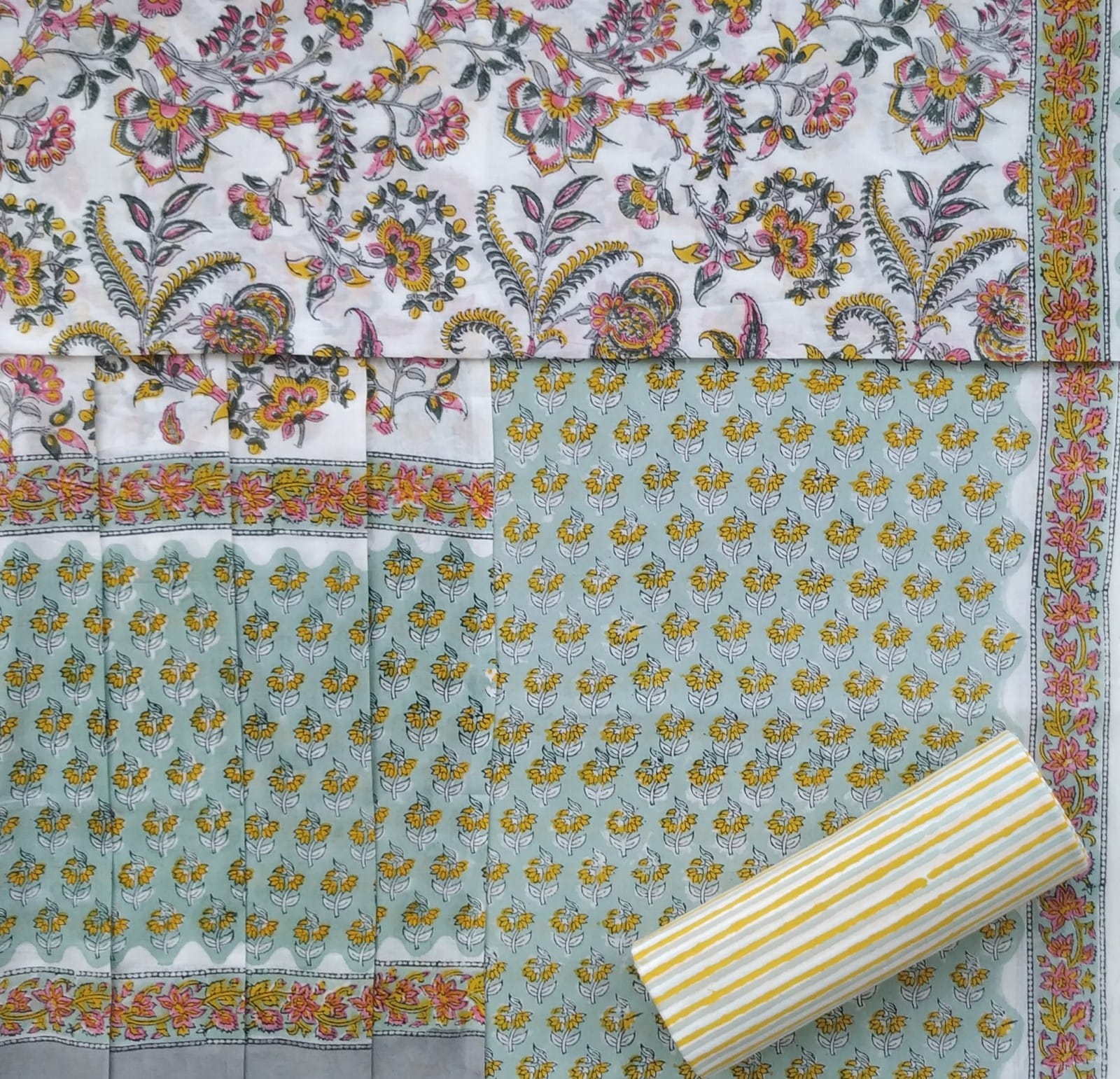 Shop unstitched cotton suit set with mulmul dupatta (PRMUL271)