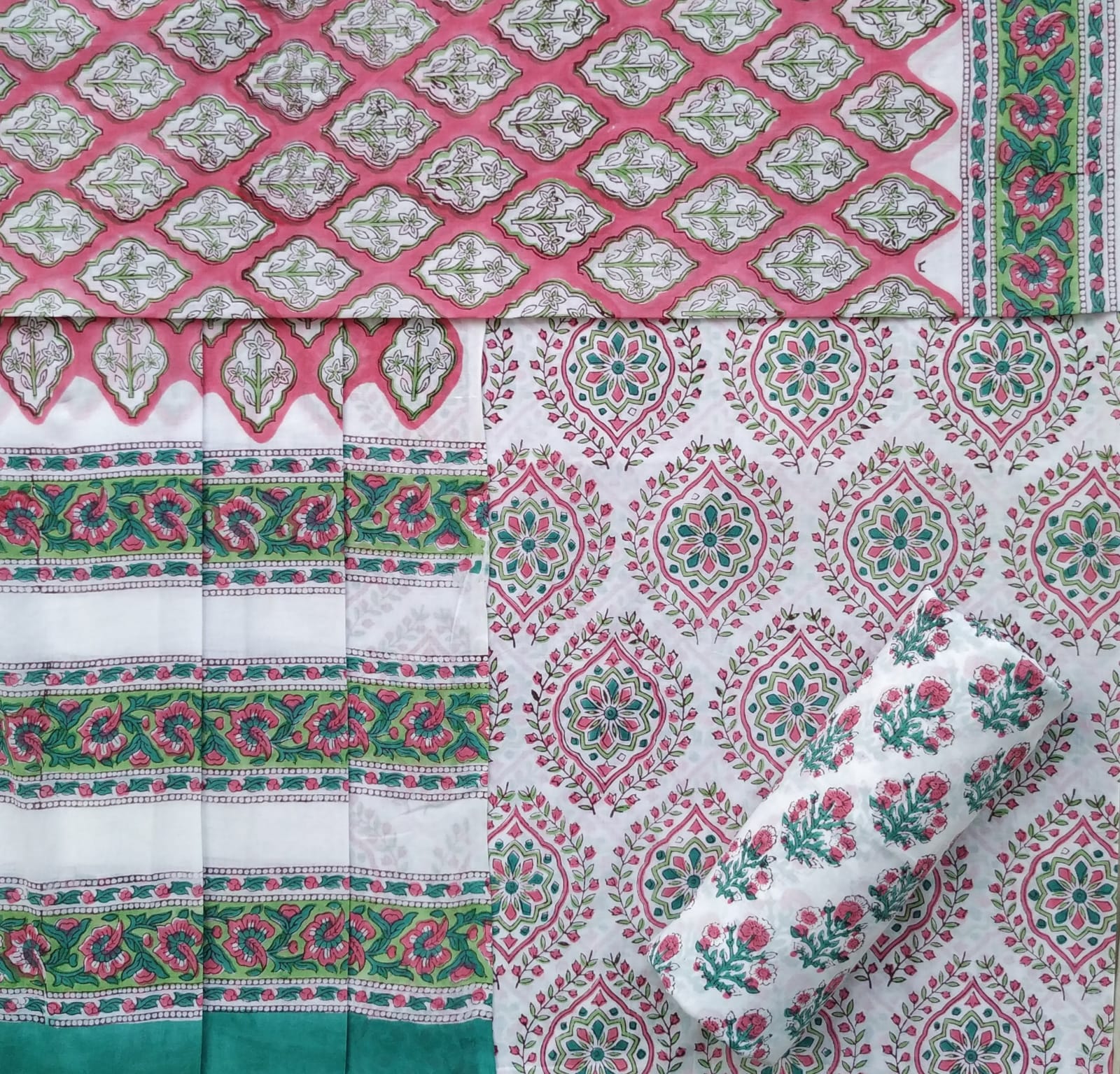 Shop block print cotton suit set with mulmul dupatta (PRMUL326)