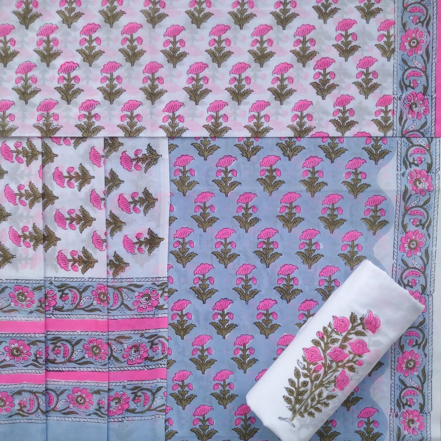 Summery Hand Block Print Pure Cotton Mulmul Dupatta Suits (PRMUL37)