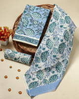Shop hand block print cotton suit sets with mulmul dupatta (PRMUL399)