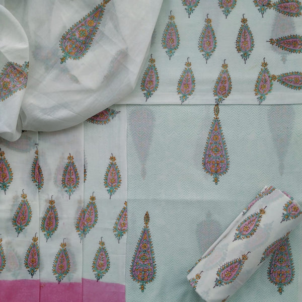 Shop unstitched block print cotton suit sets online (PRMUL402)