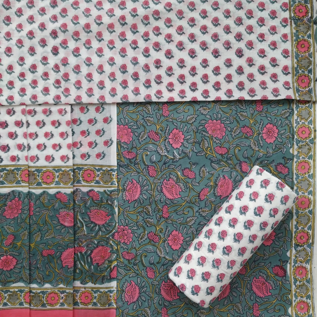 Shop unstitched hand block print cotton suits online (PRMUL407)