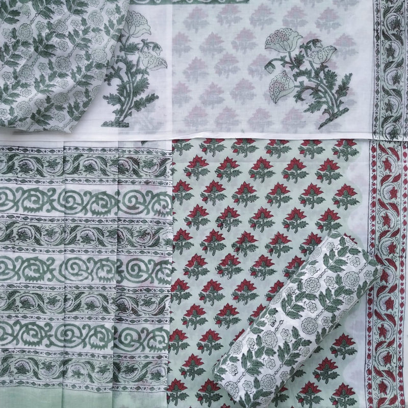 Shop hand block print cotton suit sets with mulmul dupatta (PRMUL431)