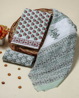 Shop hand block print cotton suit sets with mulmul dupatta (PRMUL431)