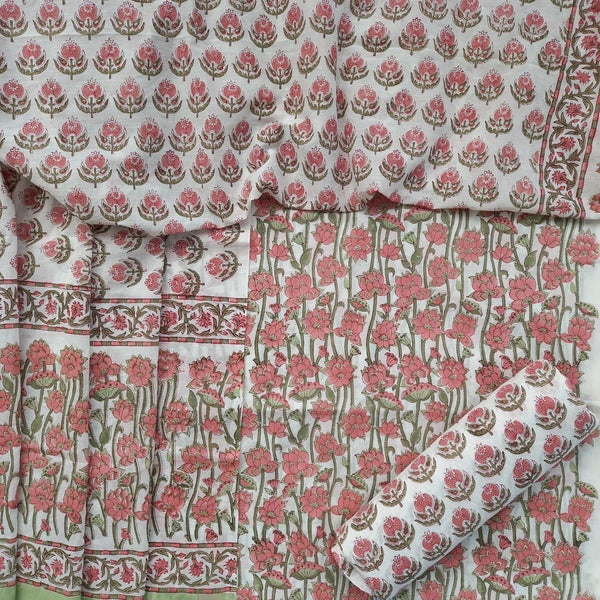 Designer Block Print Pure Cotton Suit with Mulmul Dupatta (PRMUL67) - ShalviFashion