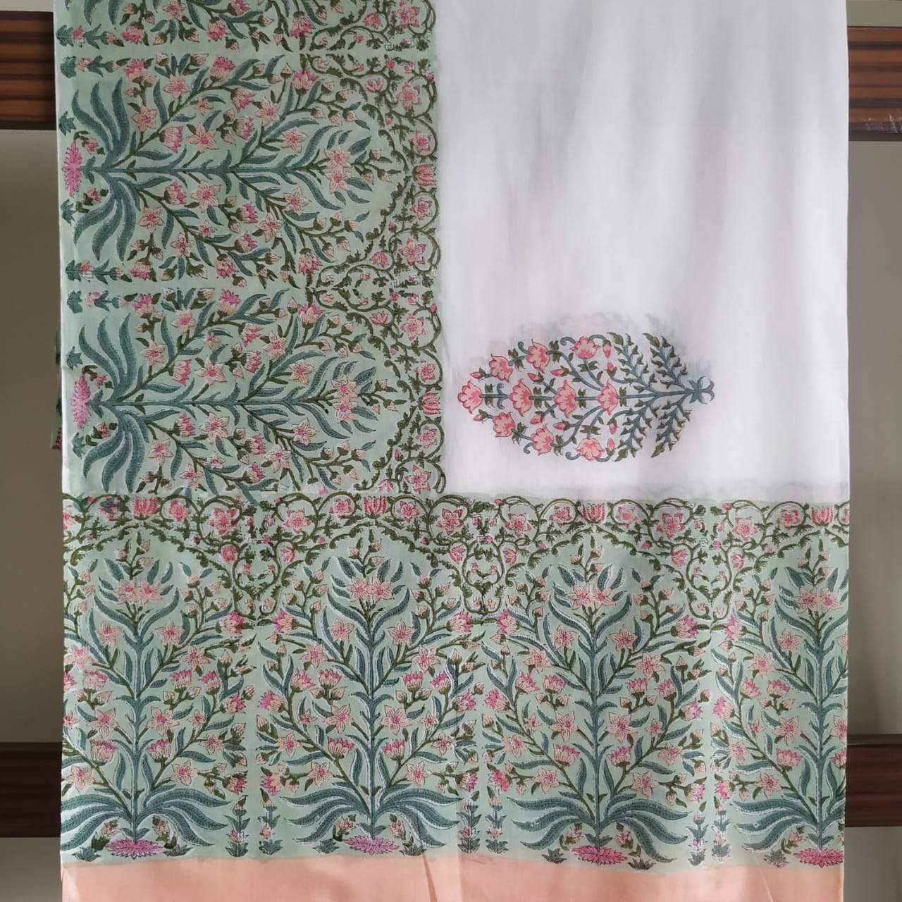Shop Unstitched Hand Block Print Pure Cotton Suits with Mulmul Dupatta (PRMUL84)