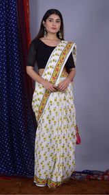 Handcrafted Saree with yellow cherry flower. - ShalviFashion