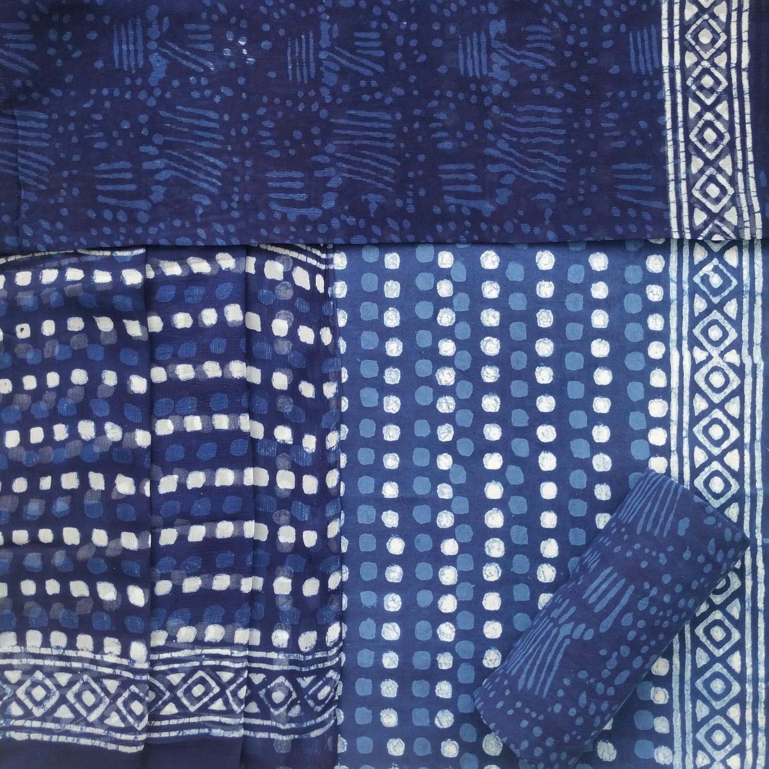 Shop unstitched indigo print cotton suit sets (RCHF81)