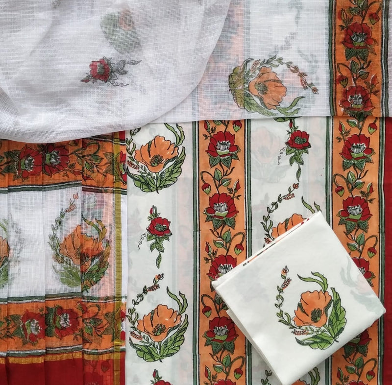 shop hand block print cotton suit with kota doria dupatta online (RKD131)