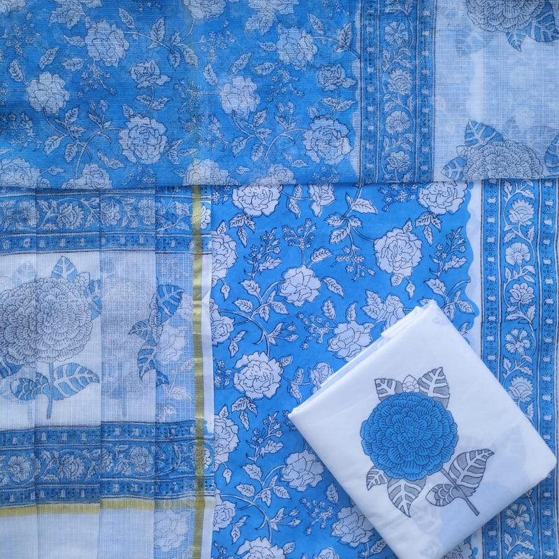 shop block print cotton suit with kota doria dupatta online (RKD132)
