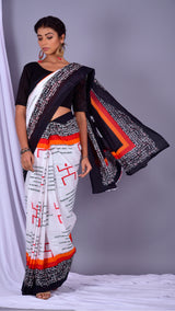 Stylish Black and White Pure Cotton Sarees (RMULSAR04) - ShalviFashion