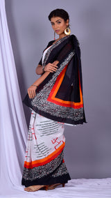 Stylish Black and White Pure Cotton Sarees (RMULSAR04) - ShalviFashion