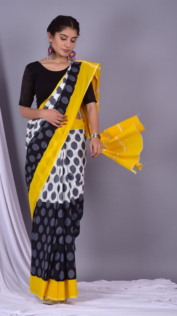 Designer Mulmul Handblock Printed Sarees (RMULSAR07) - ShalviFashion