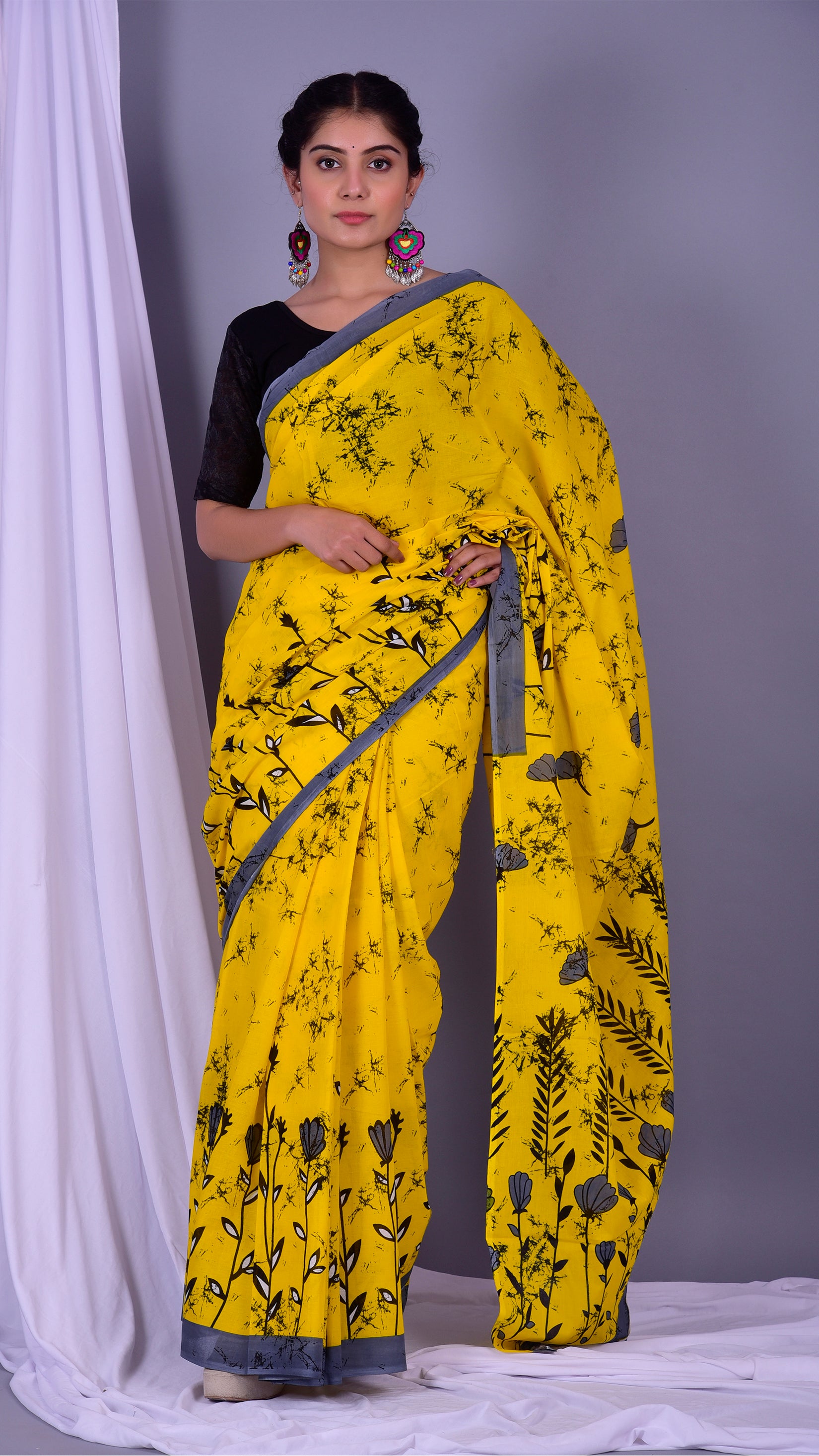 Shop Yellow Pure Cotton Sarees (RMULSAR13)