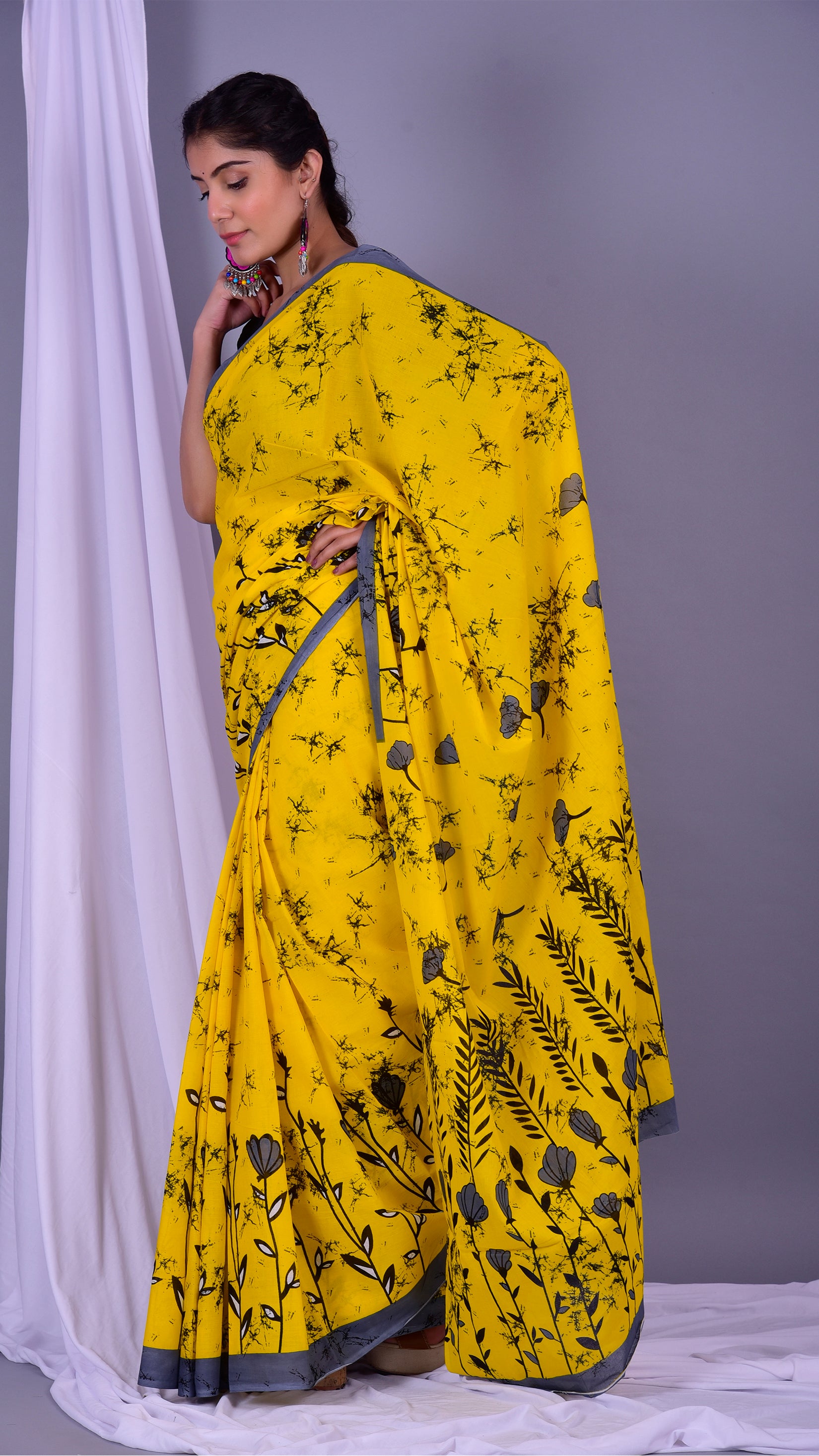 Shop Yellow Pure Cotton Sarees (RMULSAR13)